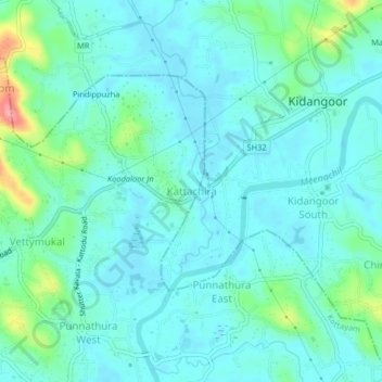 Mappa topografica Kattachira, altitudine, rilievo