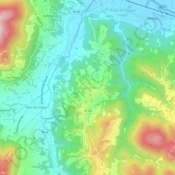 Mappa topografica Poggio Fidoni, altitudine, rilievo
