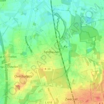 Mappa topografica Feldhausen, altitudine, rilievo