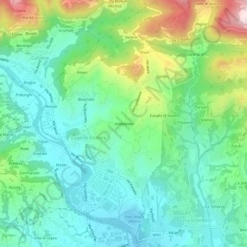 Mappa topografica Valdellette, altitudine, rilievo