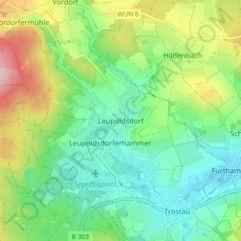 Mappa topografica Leupoldsdorf, altitudine, rilievo
