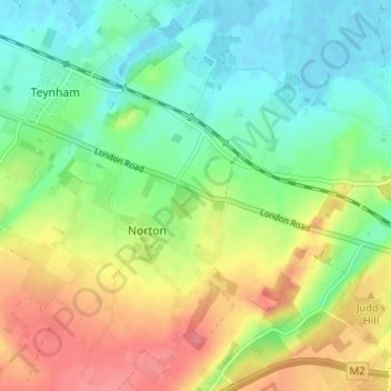 Mappa topografica Norton Ash, altitudine, rilievo