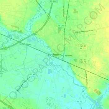 Mappa topografica Lumberton, altitudine, rilievo