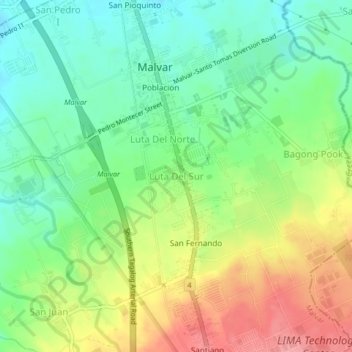Mappa topografica Luta Del Sur, altitudine, rilievo