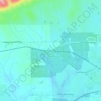 Mappa topografica Berryhill, altitudine, rilievo