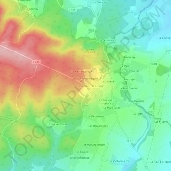 Mappa topografica Les Cruchets, altitudine, rilievo