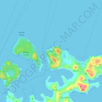 Mappa topografica Coco Beach, altitudine, rilievo