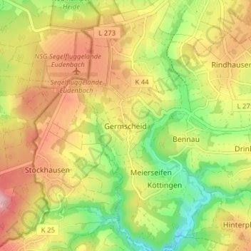 Mappa topografica Germscheid, altitudine, rilievo