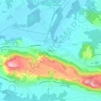 Mappa topografica Rapillard, altitudine, rilievo