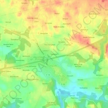 Mappa topografica Quénécal, altitudine, rilievo