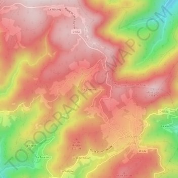 Mappa topografica Le Crouzet, altitudine, rilievo