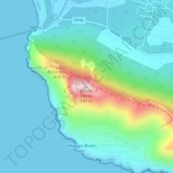 Mappa topografica Monte Circeo, altitudine, rilievo