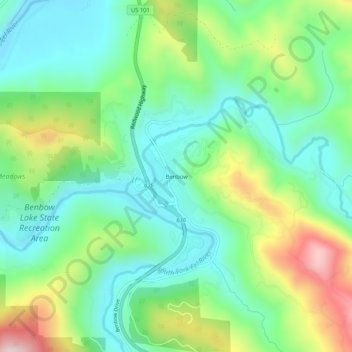 Mappa topografica Benbow, altitudine, rilievo
