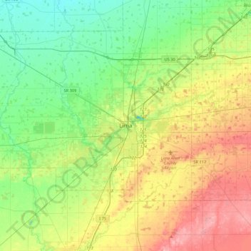 Mappa topografica Lima, altitudine, rilievo