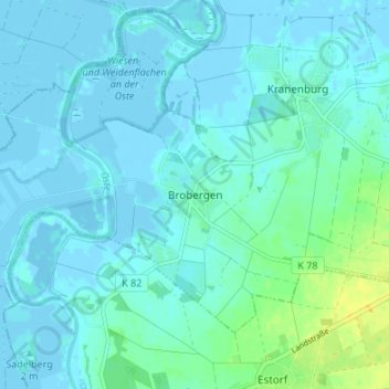 Mappa topografica Brobergen, altitudine, rilievo