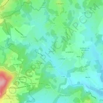 Mappa topografica Busseix, altitudine, rilievo