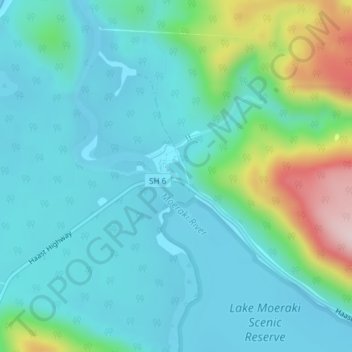 Mappa topografica Lake Moeraki, altitudine, rilievo