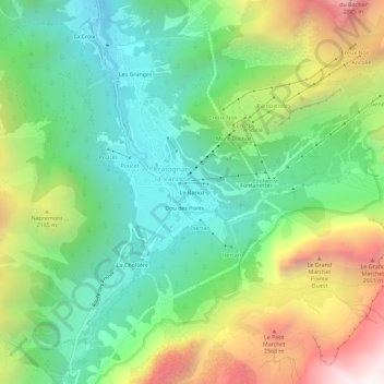 Mappa topografica Le Barioz, altitudine, rilievo