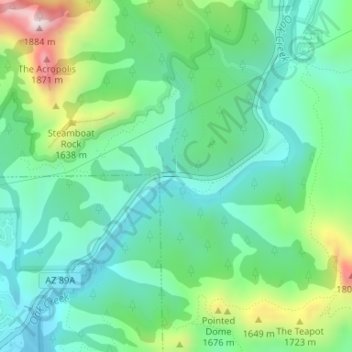 Mappa topografica Oak Creek Vista, altitudine, rilievo