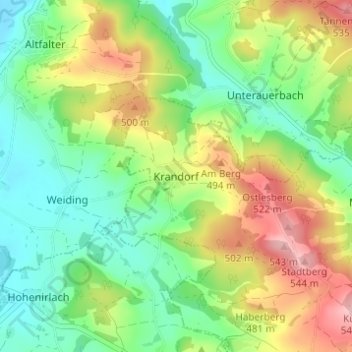 Mappa topografica Krandorf, altitudine, rilievo