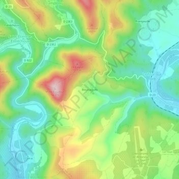 Mappa topografica Boussagues, altitudine, rilievo