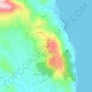 Mappa topografica Komianata, altitudine, rilievo
