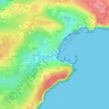 Mappa topografica Morgat, altitudine, rilievo