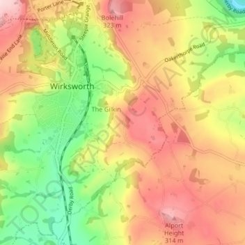 Mappa topografica Breamfield, altitudine, rilievo