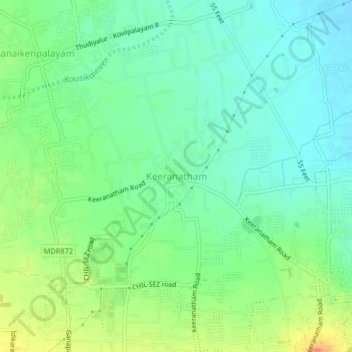 Mappa topografica Keeranatham, altitudine, rilievo