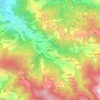 Mappa topografica Majothi, altitudine, rilievo