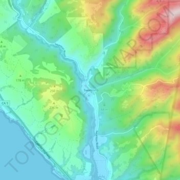 Mappa topografica Swanton, altitudine, rilievo