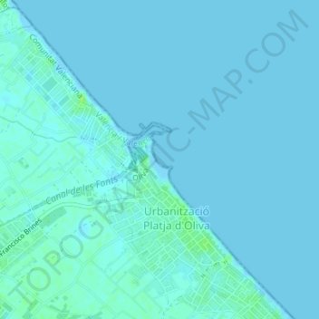 Mappa topografica Platja Pau Pi, altitudine, rilievo