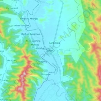 Mappa topografica Sugnu, altitudine, rilievo