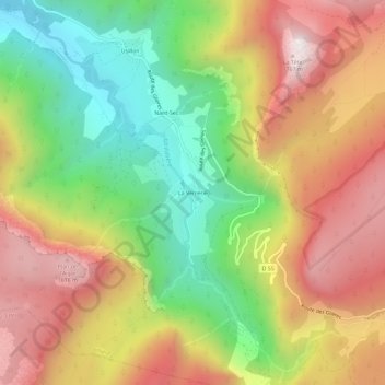 Mappa topografica La Verrerie, altitudine, rilievo
