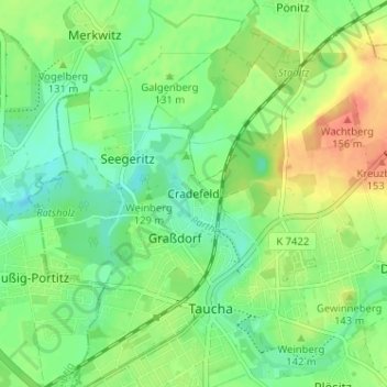 Mappa topografica Cradefeld, altitudine, rilievo