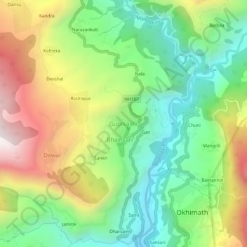 Mappa topografica Guptkashi, altitudine, rilievo