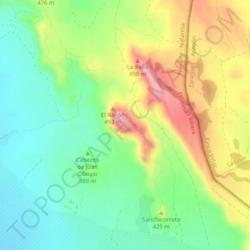 Mappa topografica Plana del Rallón, altitudine, rilievo