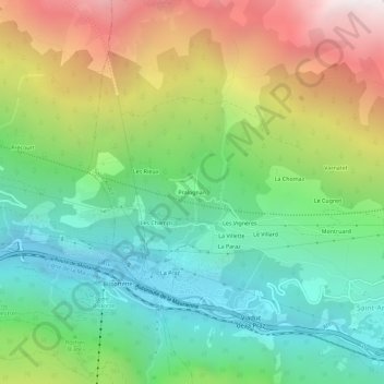 Mappa topografica Pralognan, altitudine, rilievo