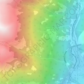 Mappa topografica Pratalzo, altitudine, rilievo