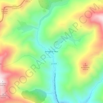 Mappa topografica Pendilla de Arbas, altitudine, rilievo