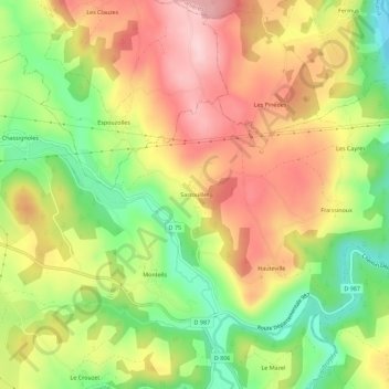 Mappa topografica Sarrouillet, altitudine, rilievo