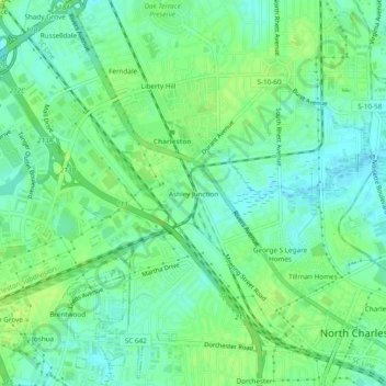 Mappa topografica Ashley Junction, altitudine, rilievo