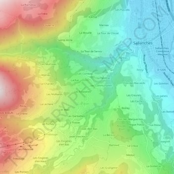 Mappa topografica Les Planchons, altitudine, rilievo
