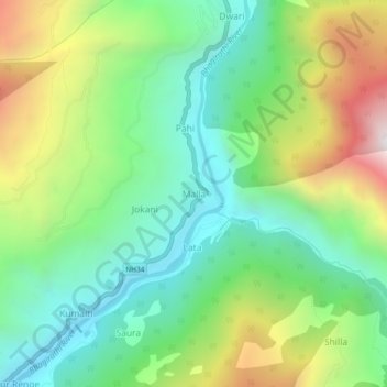 Mappa topografica Malla, altitudine, rilievo