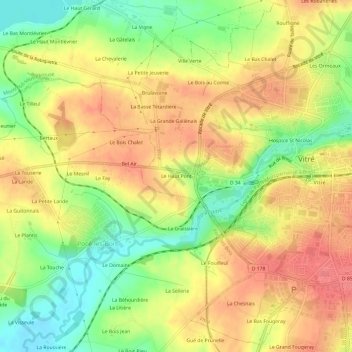 Mappa topografica Le Haut Pont, altitudine, rilievo