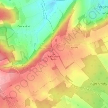 Mappa topografica Pavis Wood, altitudine, rilievo