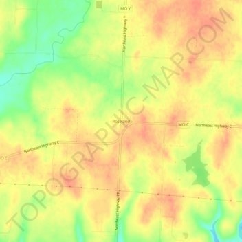 Mappa topografica Roseland, altitudine, rilievo