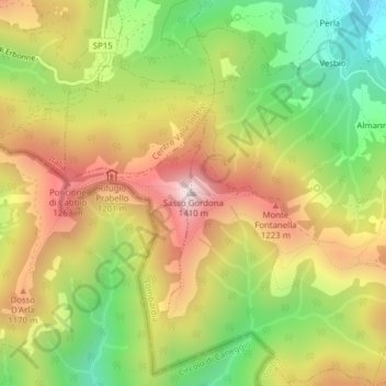 Mappa topografica Sasso Gordona, altitudine, rilievo