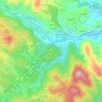 Mappa topografica Mucengo, altitudine, rilievo