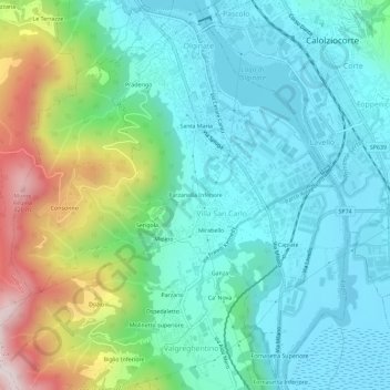 Mappa topografica Parzanella Inferiore, altitudine, rilievo